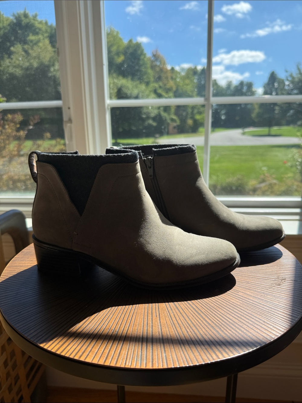 Vionic Taupe Suede Ankle Booties with Side Zip